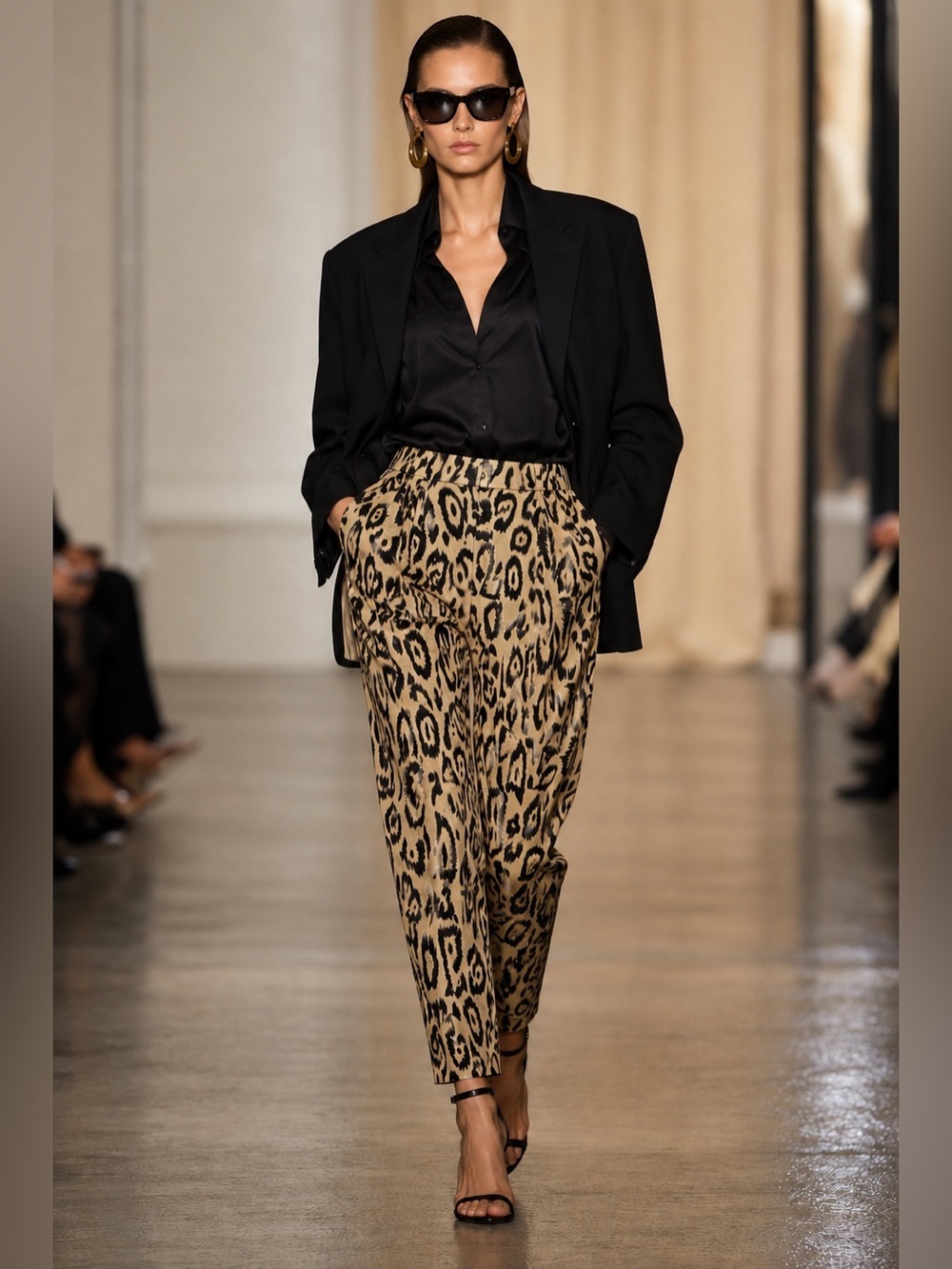 Chloé Leopard Print Pleated Cotton Pants Tapered Ankle Trouser FR42 US10-12
